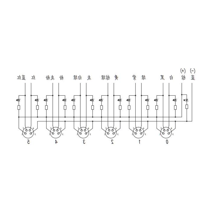 M8 junction box, dual channel, NPN, 6-port all-in-one, LED, PVC non-flexible cable, grey sheathing, 23N661-XXX