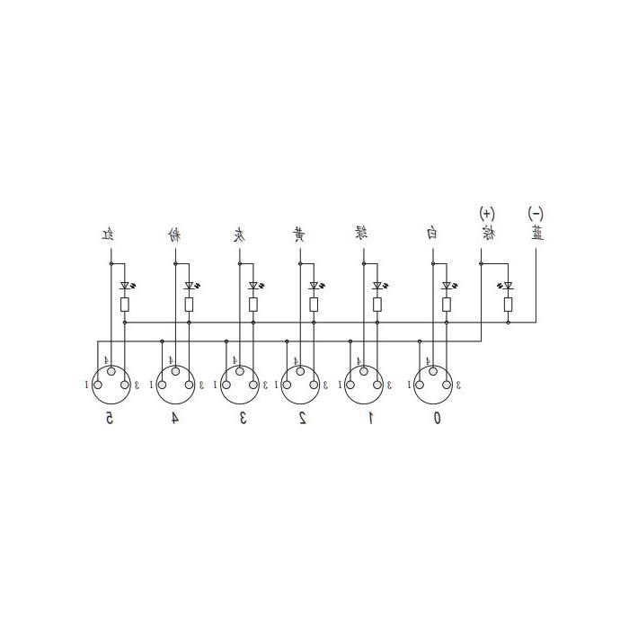 M8 junction box, single channel, PNP, 6-port all-in-one, LED, PVC non-flexible cable, gray sheathing, 23P621-XXX