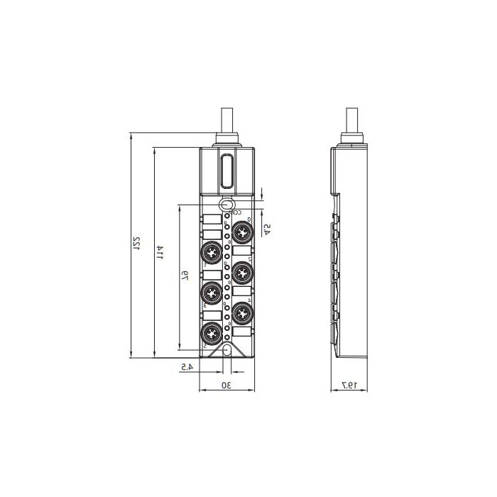 M8 junction box, dual channel, NPN, 6-port all-in-one, LED, PVC non-flexible cable, grey sheathing, 23N661-XXX